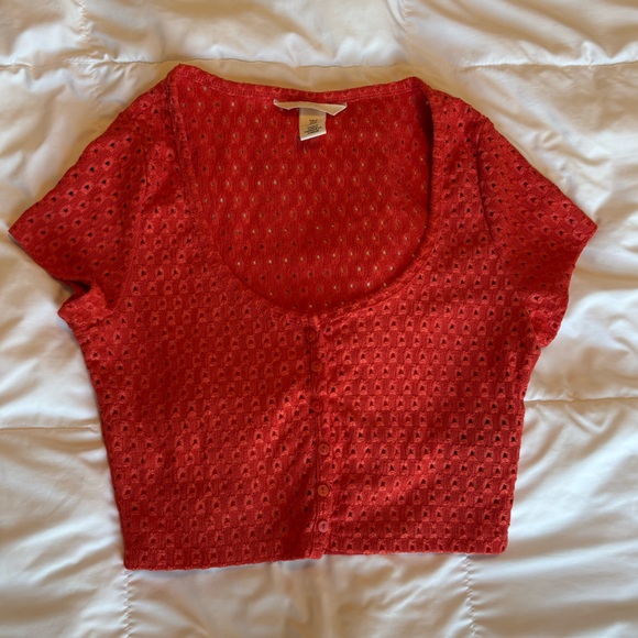 Red H&M Cropped Short Sleeve Top - Picture 1 of 5